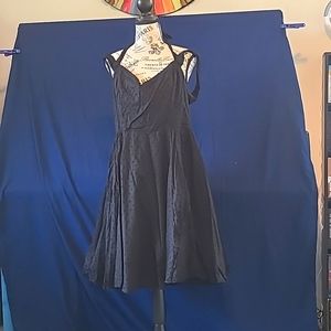 Hell Bunny 2X fits like XL Black flocked dot swing dress!